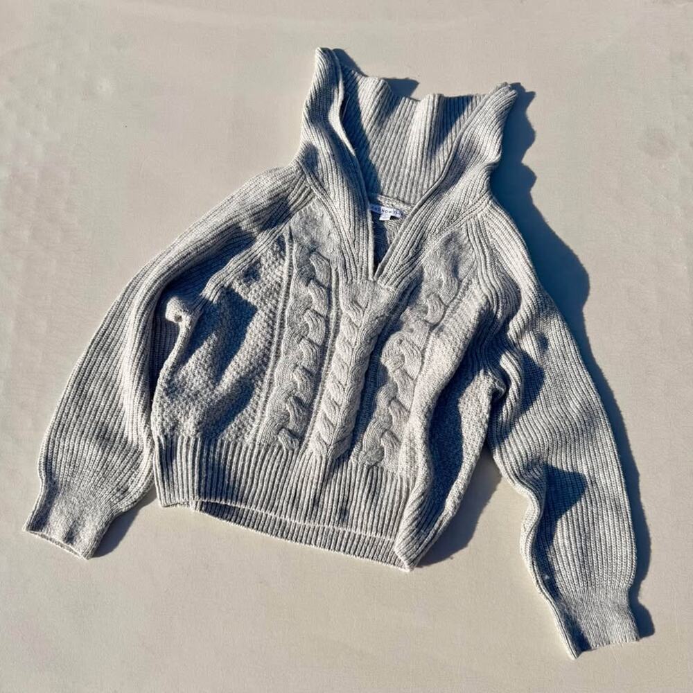 And Now This Oatmeal Cable Knit Quarter-Zip Sweater Size Large